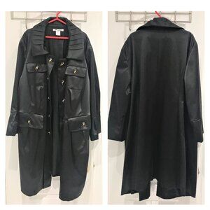 Nygard Collection Black Satin Open Front Pleated Collar Dress Coat Size 20